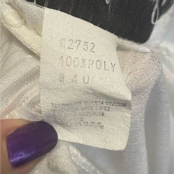 Vintage Mass Appeal Blouse Shimmer White US Large Ruffle Victorian Lace Dramatic - Picture 13 of 13